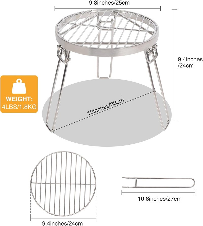 Lineslife Folding Campfire Tripod for Cooking, Portable Camping Tripod Stand with Grill Grate for Solo Stove Bonfire Fire Pit, Dutch Oven, Open Fire, Stainless Steel - Image 2